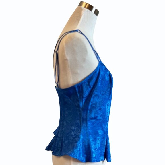 VTG Victorias Secret Blue Jacquard Cami Top Sz S Silky Satin Gold Label Strappy - Picture 3 of 9